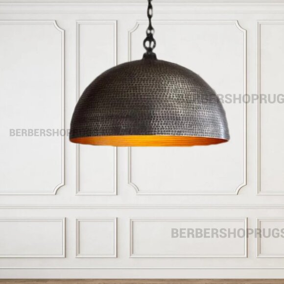 Set of 2 brass dome pendant light, Hanging Lamp , Lampshades Lighting, Art Deco - Picture 4 of 10